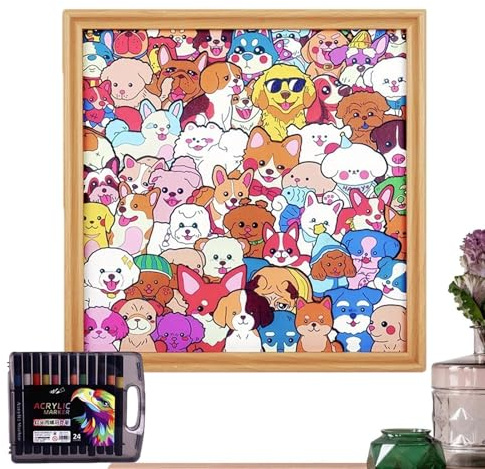 Kixolazr Puzzle À Colorier pour - Cadre Photo Chien À Colorier DIY,Puzzle Décoratif Mignon pour Table,pour Garçons Filles Amateurs d'animaux Collectionneurs Réunions Familiales Soirée Jeux Vacances