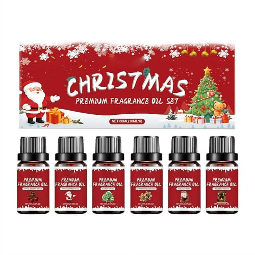 Lot de 6 huiles essentielles de Noël de 10 ml pour diffuseurs, parfums pour la fabrication de bougies et de savons, huiles parfumées pour les fêtes de fin d'année, cadeaux pour homme et femme