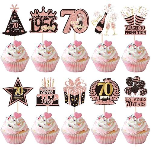 Xsstarmi 40 Pack 70th Birtday Cupcake Toppers Straight Outta 1946 Best Wishes 70 Years Aged to Perfection Cupcake Picks for Cheers to 70 Birthday Party Cake Decorations Supplies
