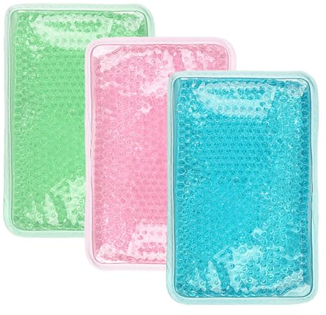 INOOMP Wiederverwendbare Gel Kühlakkus und Heißkompressen 3 Stück mit Riemen für Kältetherapie bei Kopf Nacken Schulter Rücken Weiche Kühl und Wärmepads in Blau Grün Rosa