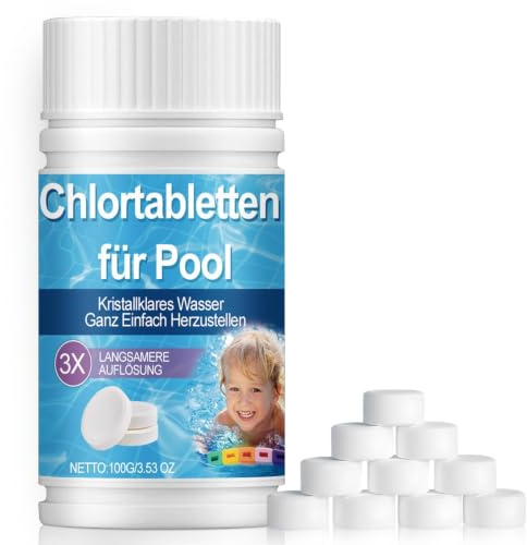 Mini Chlortabletten für Pool, 100 Stück Clortabellten Pool 5 in 1 Langzeit mit Desinfektion, Gegen Grünwasser und Trübungen, Stabilisiert Chlor- und Wasserwerte, für Whirlpool, Planschbeck usw. (100g)