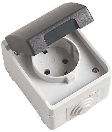 Amig - Base di Presa Schuko Impermeabile IP54 | Anti Umidità per Esterni e Interni | Max 230 V e 3680 W | Ideale per Terrazze, Giardini, Garage | Policarbonato, Multicolore