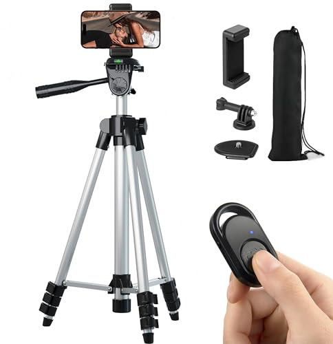 Paladinz Treppiede per telefono da 106 cm, in alluminio leggero, per iPhone, Samsung e la maggior parte dei telefoni, con borsa per il trasporto, supporto universale per telefono, telecomando wireless