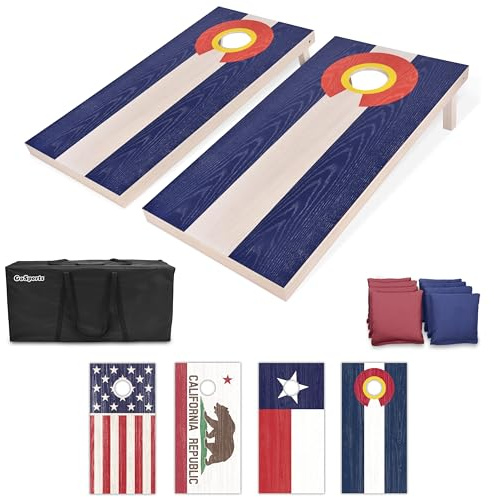 GoSports 4 x 2 ft Flag Series Wood Cornhole Sets – American Flag or State Flags – Includes 2 Regulation Size Boards, 8 Bean Bags, Carrying Case and Rules