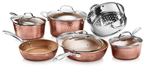 Gotham Steel Hammered Collection Pots and Pans 10 Piece Premium Ceramic Cookware Set – with Triple Coated Ultra Nonstick Surface for Even Heating, Oven, Stovetop & Dishwasher Safe