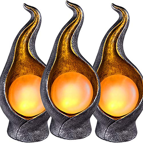 Solarleuchte Solarlampe Außenleuchte Gartenleuchte Außenlampe Eingangsbereich, IP44 Spritzwasserfest Flammenoptik silber gold, 36x LED 0,06W warmweiß, H 26,5 cm, 3er Set