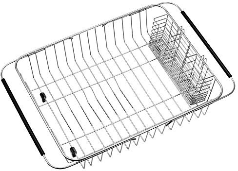 iPEGTOP Erweiterbarer Abtropfständer und Utensilien-Besteckhalter, 304 Edelstahl, Abtropfgestell für die Spüle, Geschirrabtropfgestell in der Spüle oder auf der Theke, rostfrei