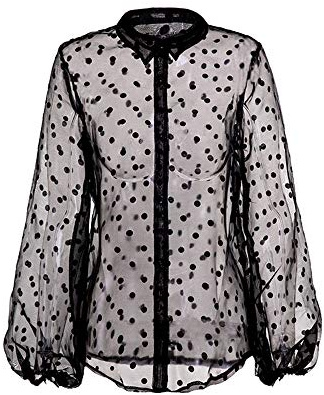 Camicetta a Pois Donna - Trasparente Camicie con Maniche a Sbuffo Moda Manica Lunga Shirts con Bottoni Maglietta Camicia Tops