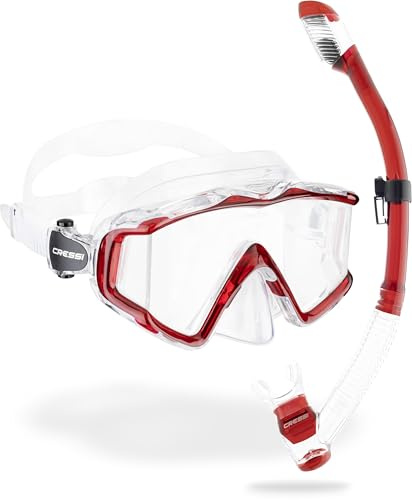 Cressi Pano 3 & Supernova Dry Mask & Snorkel Kits, Clear/Red