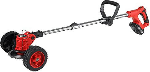 Cortadora de césped inalámbrica con ruedas con pantalla de visualización Cortacésped de jardín de 24V Recargable Ajuste ligero de múltiples ángulos Cortador de poda herramienta de jardín,2 battery