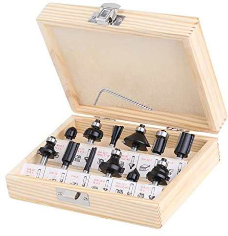 HEZHU Fräsersatz HM 12tgl Schaft 6mm Nutfräser Profilfräser für Oberfräse Holzfräser Fräser Bit Set mit Schraubenschlüssel