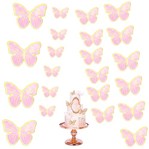 XCSJ 22pcs Schmetterlinge Deko Torte Schmetterling Dekoration Cupcake Tortenaufleger Cake Topper Geburtstag Party Kuchen Zubehör Mädchen Kuchen Deko Für Geburtstag Party Hochzeit Babyparty (Rosa)