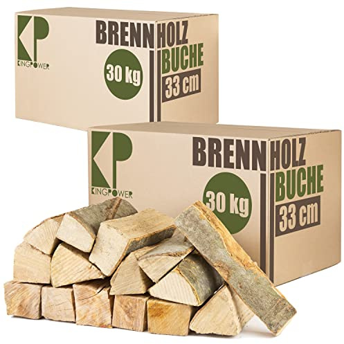 Reine Buche Brennholz 33 cm Kaminholz 60 kg für Kaminofen Lagerfeuer Feuerschale Ofen Grill Buchenholz kammergetrocknet ofenfertig Holzscheite Kingpower