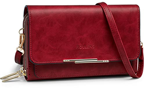 Roulens Klein Handy Umhängetasche,Damen Kleine Umhängetasche, Veganes Leder Crossbody Schultertasche Reisepass Handytasche mit Kartenschlitz Verstellbar Abnehmbar Schultergurt
