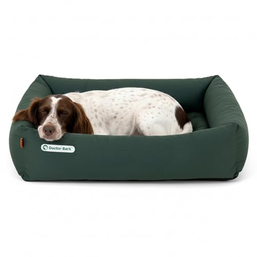 Doctor Bark Hundebett Orthopädisch - Waschbar bis 95°C, Geruchsfrei & Hygienisch - Kuscheliger Hundekorb Mittelgroße Hunde mit Hundematratze (L - 90x80 cm, Grün)