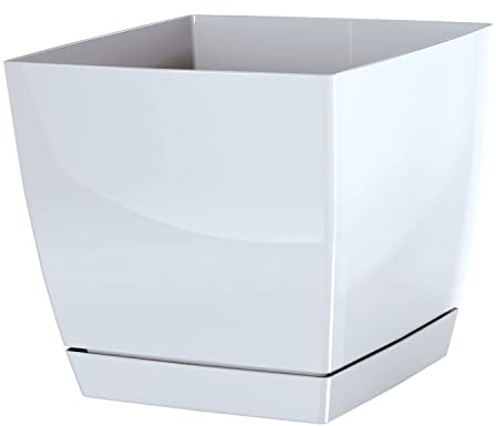 IMJ-Global Vaso per Fiori piante Quadrato Coubi Square Decorativo in Plastica Alto 22 cm da interno esterno 24x24 cm Quadrato Bianco Design Moderno 8 Litri