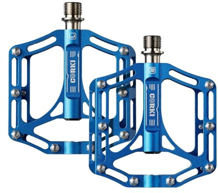 Corki Cycles Topo Fahrradpedale aus Titanlegierung, Achskern, flache Plattform, MTB-Pedal, 9/16 Zoll, Blau