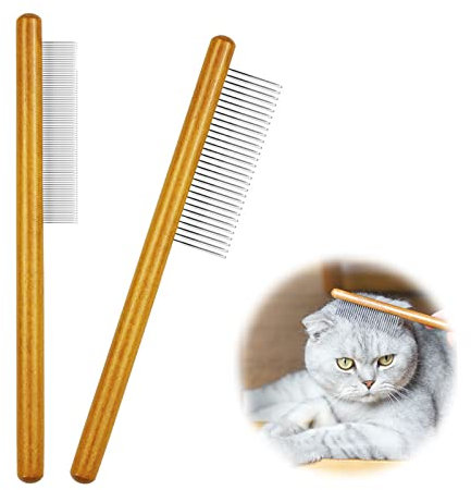 Neues Design-wood Haustier Kamm Haustierpflege Kamm Abgerundet Zähne Hunde Kamm für Große,Mittlere und Kleine Hunde und Katzen mit Verworrenen Kurzen/ Langen Haaren(Protokollfarbe)