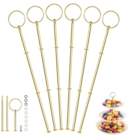 AOROPS våningssänger set, 6-pack våningar byggsats 3 våningar vintage metallstång, gyllene guldstavar, våningar byggsats, våningar för bröllopstårta, tårtställ, tårta tillbehör