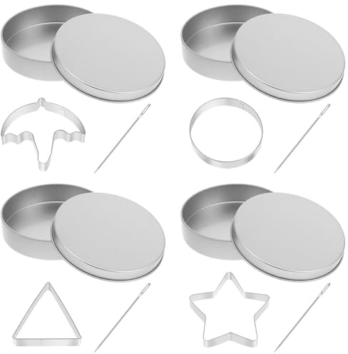 ABOOFAN Sugar Cake Mold Set 4Pcs Stainless Steel Korean Candy Baking Tools with Umbrella Triangle Star and Round Shapes for DIY Cookie Dough and Pastry Decoration