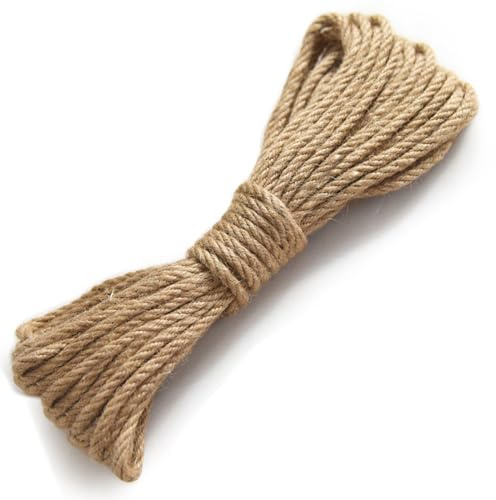 Jute Rope 6mm Thick, 66FT Hemp Rope Brown Jute Twine Garden String Strong for Cat Scratching Post Replacement Crafts Gardening
