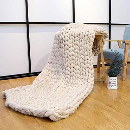 FASXZVM Grobstrick Decke, Weich Dick Riese Chenille-Decke, Handgefertigt Luxus Mode Gestrickte Decke Aus Wolle Decke Werfen, Für Sofa Bett Sessel Garten (Color : Beige, Size : 80 * 100cm)