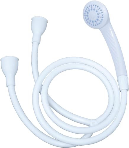 Blue Canyon Lunar Double Tap Shower Spray, Premium Bathroom Accessory, Push-on Shower Attachment for Round & Oval Taps, ~1.2 Metres White Hose (White)