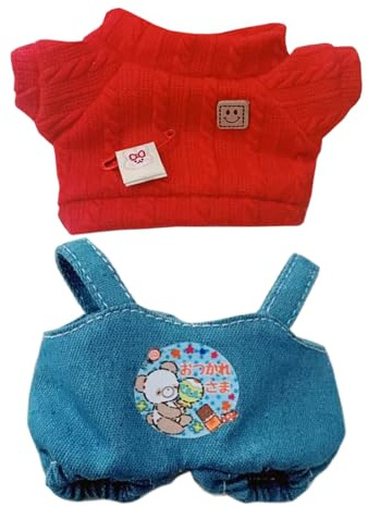 niannyyhouse Pullover-Latzhose, Cowboy-Bär-Outfit, 10 cm ~ 15 cm, 20 cm, 40 cm, Plüschpuppe, Kleidung, Puppenzubehör (rot, 10 cm ~ 15 cm)