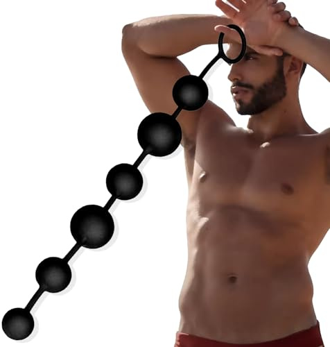 100% Silicone Anal Beads - Anal Trainer Anal Chain, Gradually Increasing Size, Pull Ring Design, 15.7 Inch Length, Anal Plug, Easy to Clean, BPA and Phthalate Free (Black - 6 Beads)