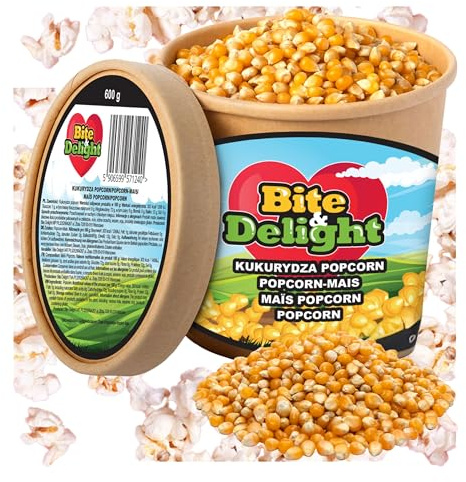 Bite & Delight Popcorn Mais - Kinopopcorn für Popcornmaschine - Popcornloop - Natürlich Knuspriger Genuss - Butterfly Popcorn Mais - der Klassiker des Popcorn Mais - Ohne Zusätze - 600g