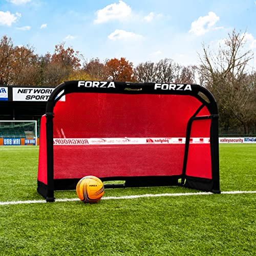 FORZA POD Tor | Pro Alu50 Tragbares Pop-Up-Trainingstor mit Netz und Tragetasche, Schnellaufbau | Leicht und robust fürs Training (Rot, 1,5m x 0,9m, Mit Tragetasche)