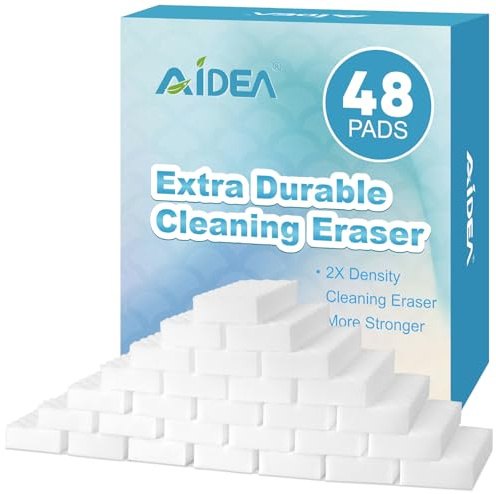 AIDEA Magic Sponges Cleaning Eraser, 2X Density Stronger Sponge for Household, Powerful Scrubber Foam Pads, Multi-Surface Cleaning Supplies for Kitchen, Furniture, Bathroom, Sink, Wall, 48 Pads