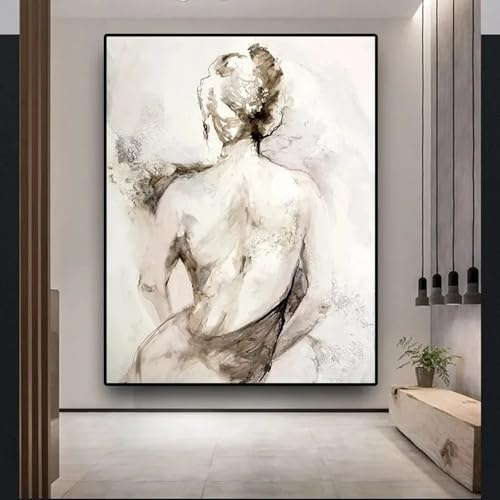LZJAGXX Abstrakte Leinwand-Wandkunst, Mädchen, Frau, sexy, nackter Rücken, Gemälde, Schwarz-Weiß-Bild, Poster und Drucke für Wohnzimmer-Dekor, 70 x 100 cm, rahmenlos