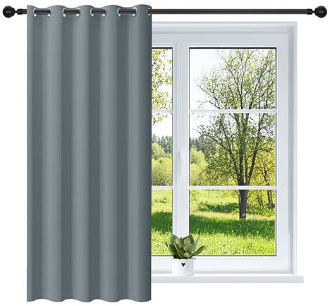 NAKIHOUSE Light Grey Blackout Curtains, Thermal Curtains 46 Wide x 72 Drop Super Blackout Eyelet Ring Top Curtains Bedroom, Single Curtain for Door Doorway Window Living Room Bedroom, 1 Panel