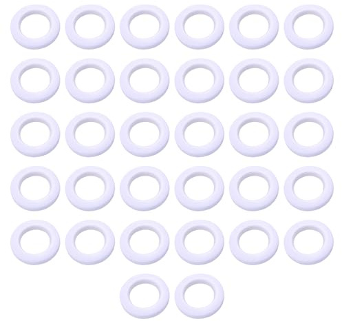 ALI2 32 stycken gardinöglor - plast, innerdiameter 43 mm, klämbar för duschdraperi och fönster (vit)