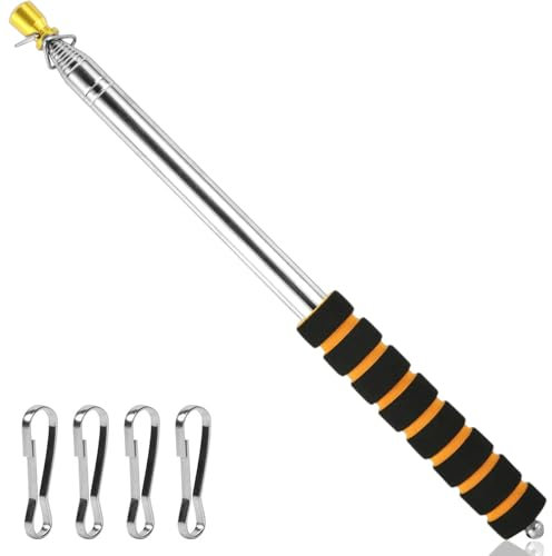 LICQIC 3 M Flag Stick, Telescopic Handheld Flagpoles, Portable Tour Guide Flag Pole with Lanyard and Clips, Stainless Steel Teaching Pointer Stick for Tour Guide Teaching (1 PCS)