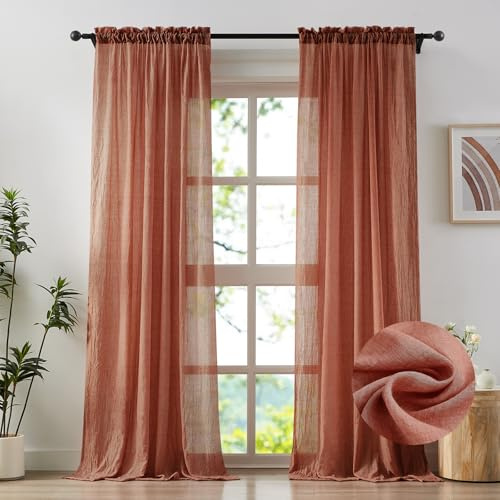 Anpark - Tende velate terracotta, lunghezza 160 cm, per camera da letto, soggiorno, filtraggio della luce, in cotone e lino, tende in voile naturale, con tasca per asta, 132 x 160 cm, 2 pannelli