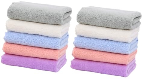 BESTonZON Paquete de 10 Toallas para Bebés Recién Nacidos de Coral Fleece, Suaves y Absorbentes, Ideales para Cara y Manos Cuidado Diario