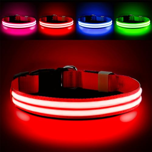 PcEoTllar Leuchthalsband Hund Aufladbar, Hundehalsband Leuchtend, Rot-S | Beleuchtetes LED Halsband für Hunde für Kleine Mittlere Große Hunde, Hunde Leuchthalsband Wasserdicht 3 Leuchtmodi
