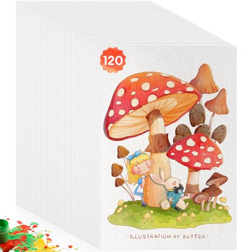 Omtofo 120 Blatt Aquarellpapier 300g/m², Aquarell Papier Postkarten, Aquarell Karten Blanko, Aquarellblock Watercolor Paper Für Kinder Studenten Erwachsene Künstler Zeichnen DIY(17,8 cm x 12,7 cm)