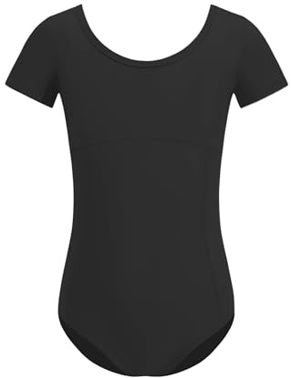ZYXWVU Body Danza Classica Bambina con Maniche Corte e Scollo Tondo per Balletto e Ginnastica, 7014-nero, 10-12 anni