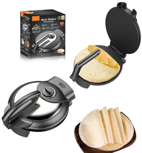 Machine à Crêpes électrique Roti Maker Chapati Maker, Machine à Tortillas à Presse Roti à Revêtement Antiadhésif De 10 Pouces, Machine à Crêpes Chauffante Double Face De 1500 W avec Poignée Anti