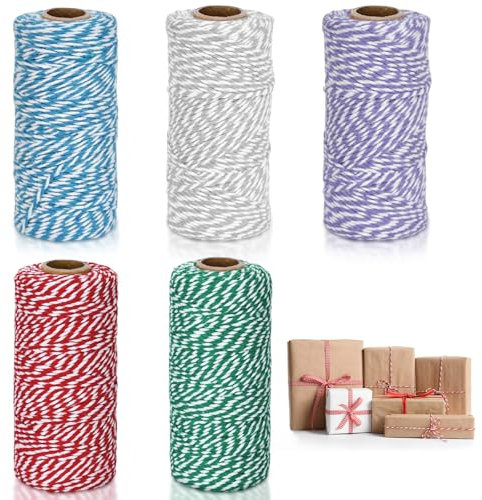 Ksvaye 5 Rollos Hilo Macrame 2mm Cuerda Manualidades Cuerda de Algodón de Navidad Cordón Hilo Cocinar para Floristería Envasar Regalos Bricolaje Hornear Jardinería Carnicería (5 Colores,500M)