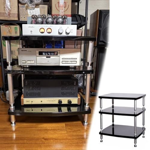Mueble Equipo Hifi Estante de Audio y Video con 3 Niveles para Amplificador de Alta Fidelidad, Torre para Componentes de Audio, Organizador de Tocadiscos Estéreo con Pantalla, Equipo Amplificador de C
