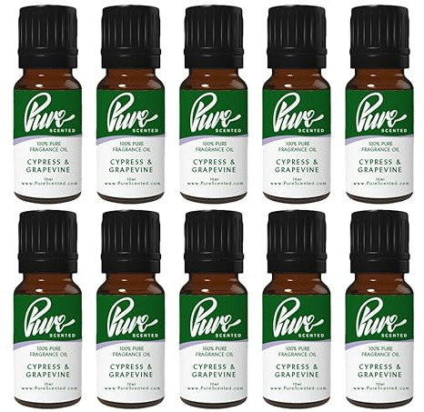 Pure Scented 100ml Fragrance Oils - 10 x 10ml Suitable for Candles, Soaps, Crafting, Diffusers, Cosmetics, Wax Melts, Designer (10 x 10ml, Cypress & Grapevine)