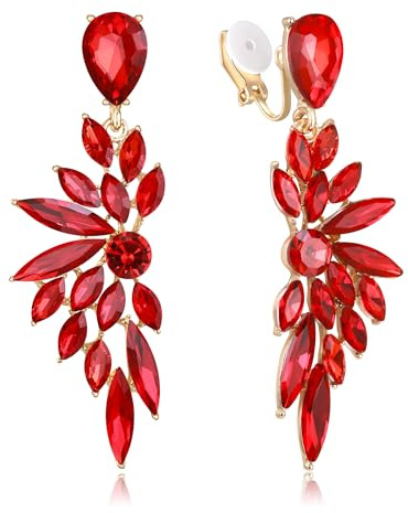 Clearine Clip-on Ohrringe für Damen, Wunderschöne glänzende Strasssteine Marquise Cluster Blatt Tropfen Ohrring für Hochzeit Partei Prom Schmuck