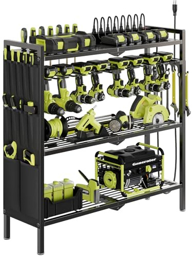 NattyDot Large Power Tool Organizer Cart with Charging Station 8 Drill Holder Garage Storage Standing Heavy Duty and Stability Storage Rack Utility Tool Shelf (Black)