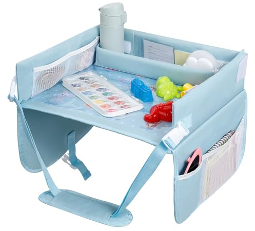 Romon Kinder Reisetisch Kindersitz Spiel, Auto Kinder Knietablett Reisetisch Reise Outdoor Indoor,Spielzeugaufbewahrung, Einstellbar Kindersitz, Flugzeug und Autositze, Blau