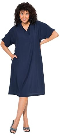 Ulla Popken Damen große Größen Übergrößen Plus Size Polokleid mit Schlitz am Ärmel