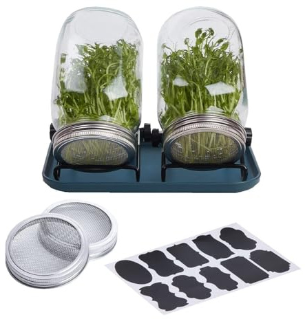 Kit de germinación en Tarro de Vidrio - Kit de Cultivo de brotes, Kit de Cultivo con brotes | Soporte de Acero Inoxidable, Tarro de Vidrio de Ancha, Kit